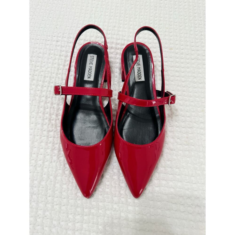 Steve Madden Anyaa Red Patent Slingback Mary Jane Flats Pointed Toe 8.5 - Picture 3 of 8